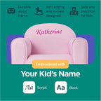 Keet Personalized Gingham Kids Chair with Custom Name Embroidery, Soft Microsuede Fabric, Padded Cushion, Wooden Frame, Ages 2-5, Comfortable & Stylish Toddler Armchair for Playroom & Bedroom.