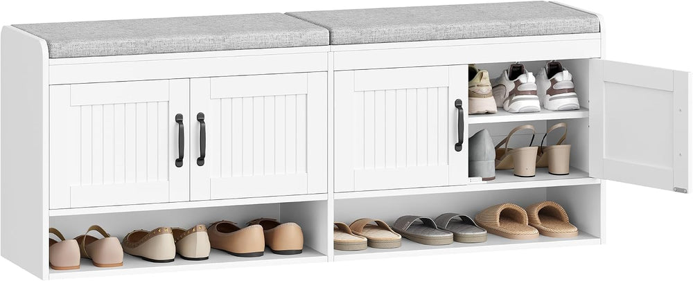 Hzuaneri 55.1" Shoe Storage Bench, 3 Tier Entryway Shoe Bench with Padde...