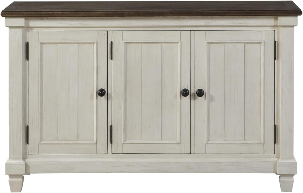 Antique White 1pc Server with Rosy Brown Top 2 Storage Cabinets Adjustable Sh...