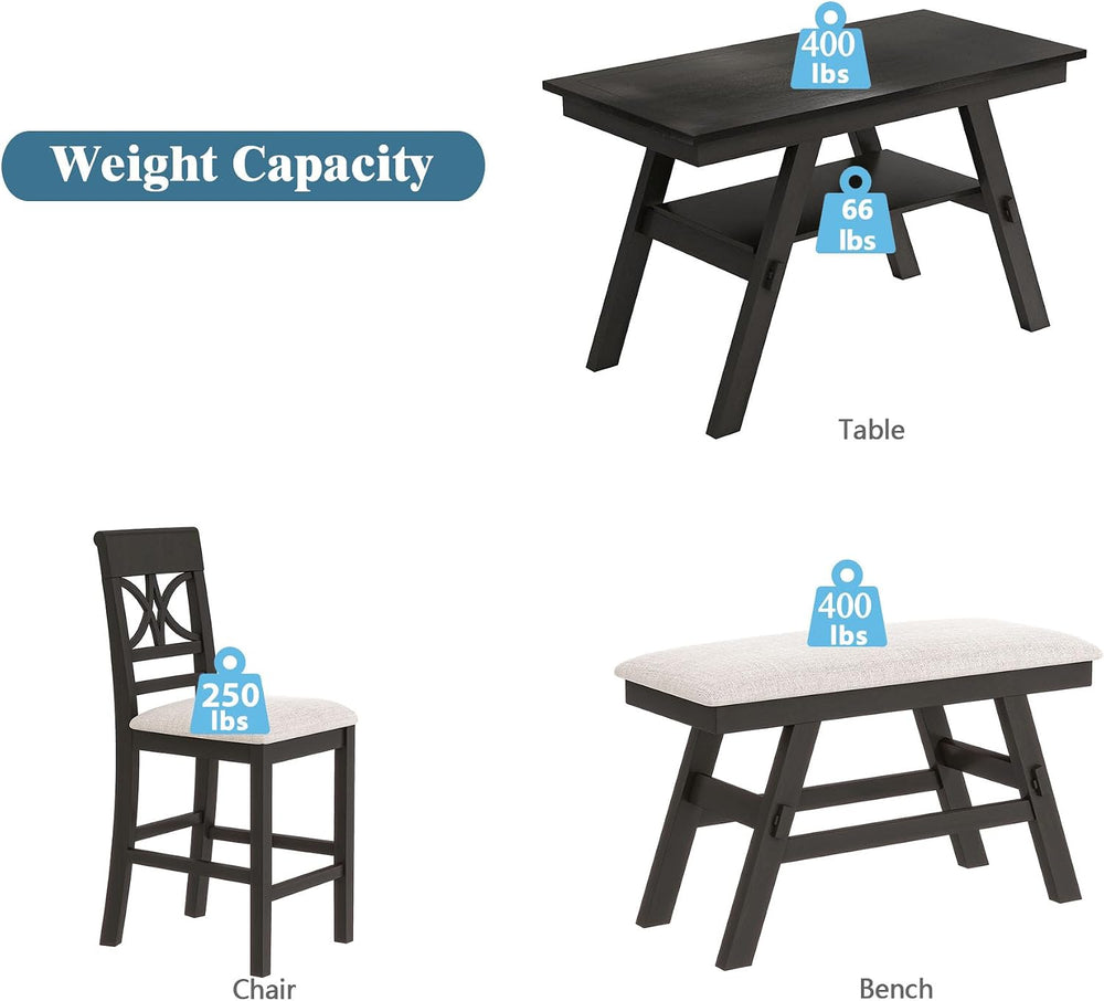 Merax 6-Piece Wood Counter Height Dining Table Set with Storage Shelf, Rustic...