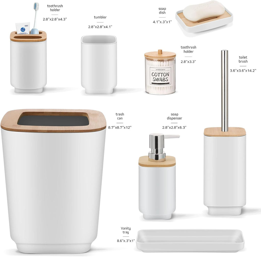 Bathroom Accessories Set,White Bathroom Set,24 Pieces Bathroom Accessory Set with Shower Curtain,Trash Can for Bathroom Accessories Décor and Home Gifts