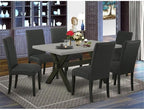 East West Furniture X696DR124-7 7 Piece Dining Set Consist of a Rectangle Dining Room Table with X-Legs and 6 Black Color Linen Fabric Upholstered Chairs, 36x60 Inch, Multi-Color
