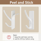 pickpiff Self Adhesive Coat Hooks for Hanging, Heavy Duty Stainless Double Wall Hook for Towel, Backpack, Hat, Sturdy Metal Hanger for Bathroom, Bedroom, Door, Wall Mounted, 10 Pack, White