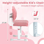 Costzon Kids Desk Chair, Height-Adjustable Study Chair w/Breathable Seat, Double Back Support & Heavy Duty Metal Frame for 3+ Years Old Students Boys & Girls (Pink)