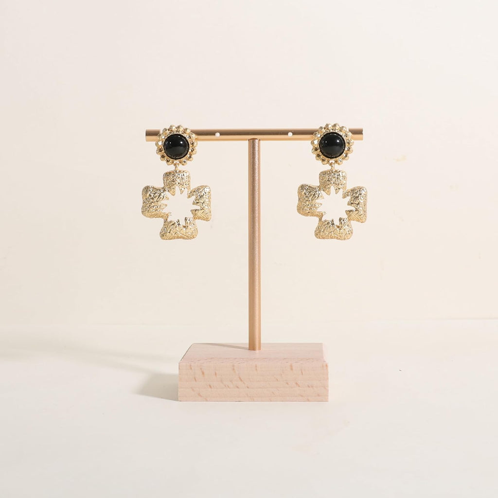 GemeShou earrings T display stands for selling, small earring holder jewelry stand with 4 holes on bar, wood earring hanger for boutique display【Beech】