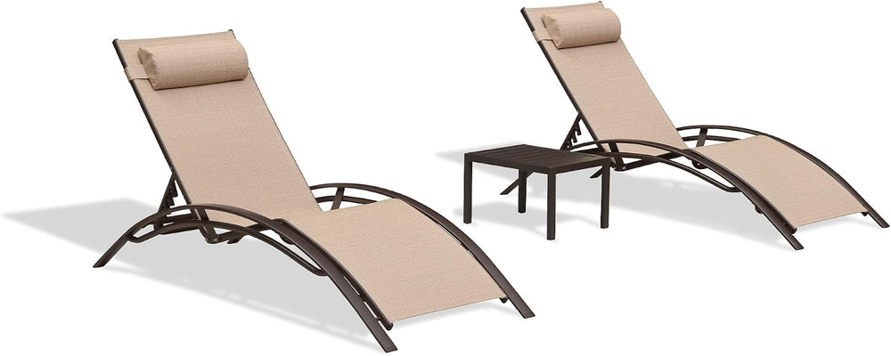 PURPLE LEAF Pool Chaise Lounge Set of 3 Bronze Aluminum Chair, Pebble Gray | ...