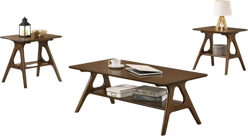 Roundhill Furniture Arona 3-Piece Coffee Table Set, Coffee Table and Two End ...