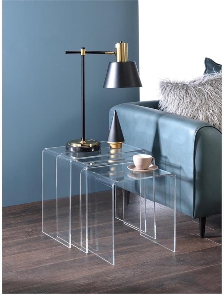 Pemberly Row Clear Acrylic Nesting Tables, Lucite Material, Waterfall Edge De...
