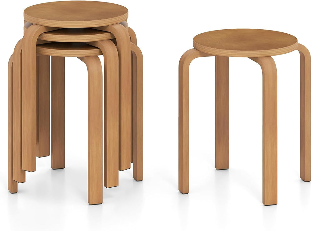 GOFLAME Stackable Wooden Stools Set of 4, 18-Inch Backless Chairs with Round ...