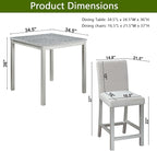 KEIKI 5-Piece Counter Height Dining Table Set with Square Table and 4 Upholstered Chair, for 4 Person, Classic Crystal Decoration Wooden Table Set, Easy Assembly, for Kitchen, Dining Room, Silver Grey