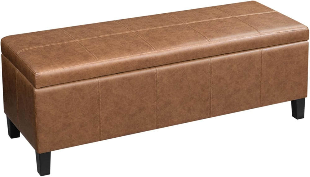 Faux Leather Storage Bench Ottoman, 50 Inch Upholstered Storage Bench with La...