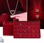 Oirlv Gorgeous Red Leather Jewelry Tray Flat Jewelry Display Tray Stackable Jewelry Organizer Plate