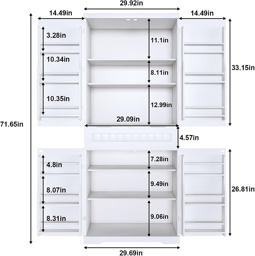 Pantries Cabinet, 71.65" Tall Storage Cabinet with Drawer, 2 Cabinets &a...