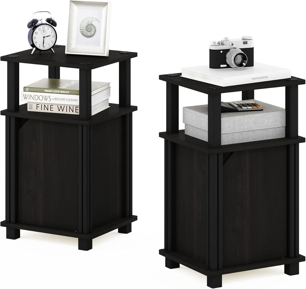 JUST Side Table Set of 2, 3-Tier Modern Square End Table with Door Cabinet, N...