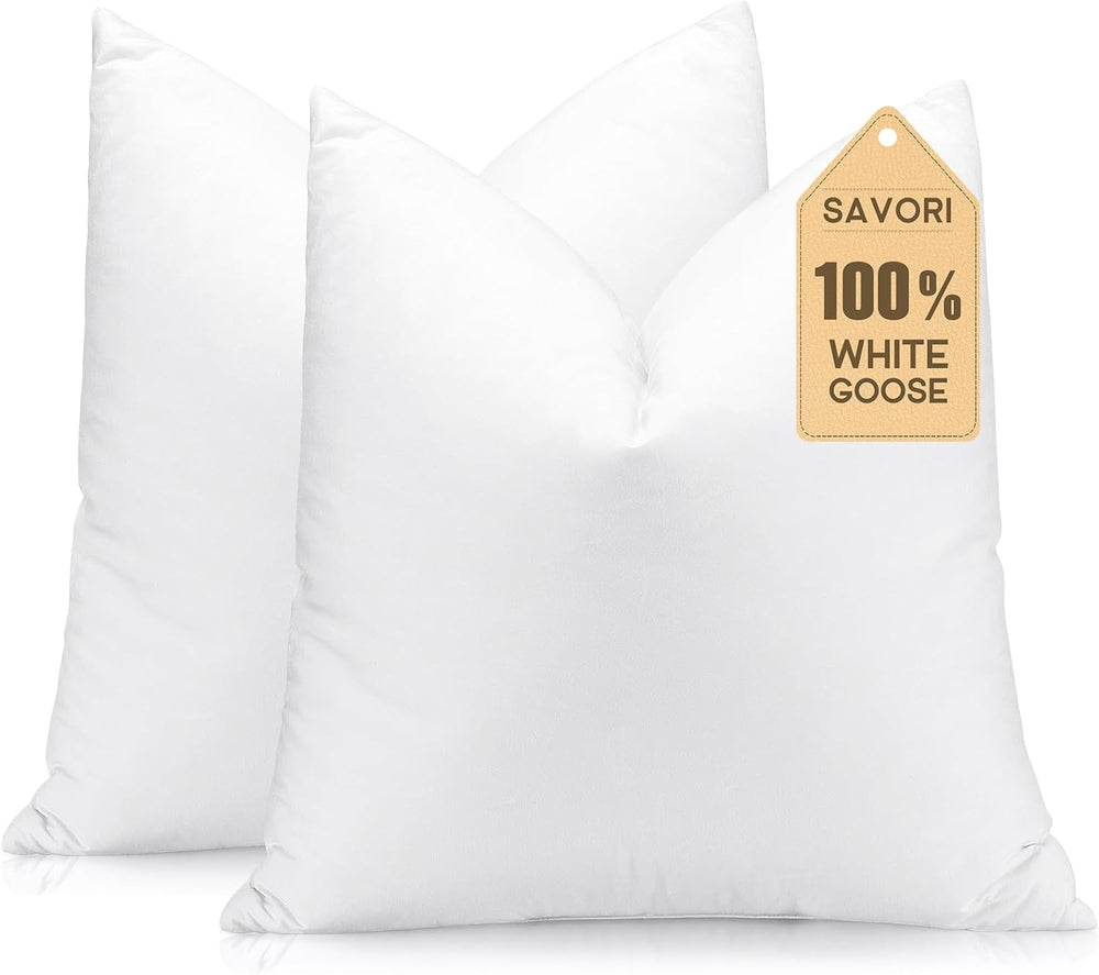 SAVORI Set of 2 Down and Feather Throw Pillow Inserts 20x20 Soft Fluffy Pillo...