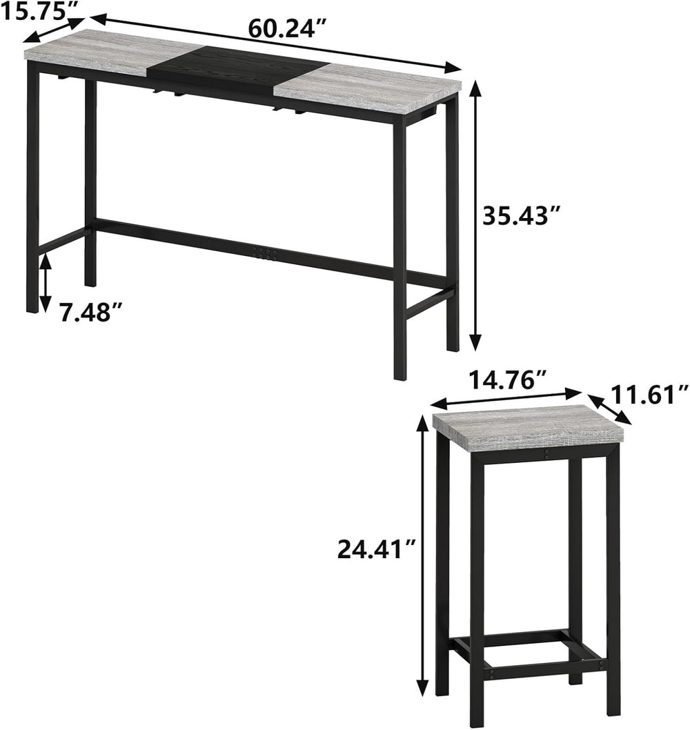 KEIKI 60.24” Long Bar High Top Dining Table and 3 Hanging Stools Chairs Set, ...