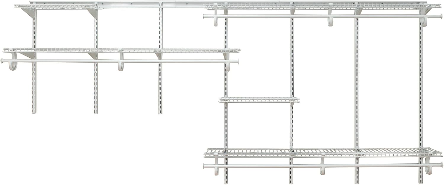 ClosetMaid ShelfTrack Wire Closet Organizer System Adjustable from 7 to 10 Ft, with Shelves, Clothes & Wire Hanging Shelf Basket for Storage, Organization in Closet or Pantry