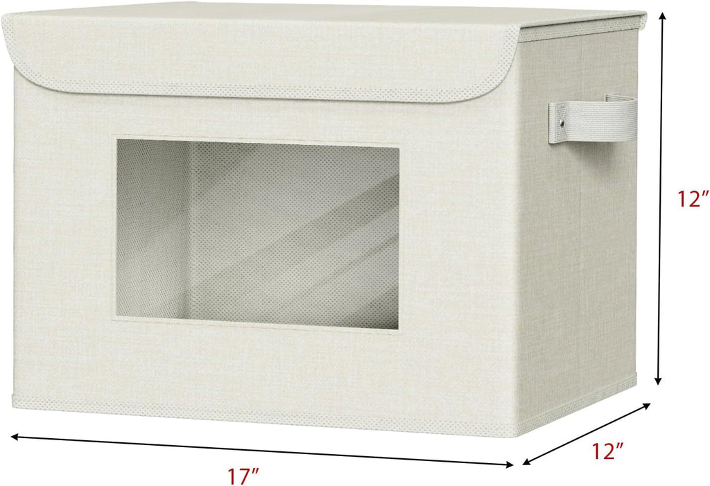 Univivi Fabric Foldable Storage Boxes with Lids [4-Pack] Collapsible Storage Bins for Clothes Closet Organizers with Handles Storage Cube Basket for Home, Office, Bedroom (Beige, 17"" x 12"" x 12"")
