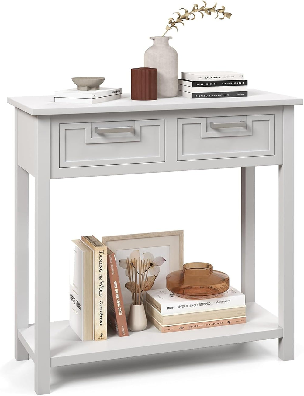 GOFLAME Small Console Table with 2 Drawers, 31” Entry Table with Storage Shel...