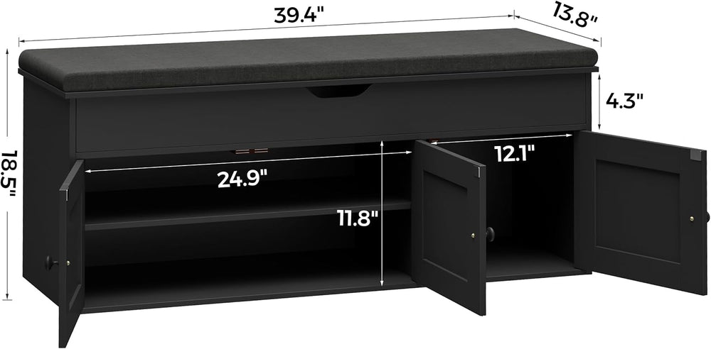 Homleke Shoe Storage Bench with Lift Top & 3 Barn Doors, Entryway Bench w...