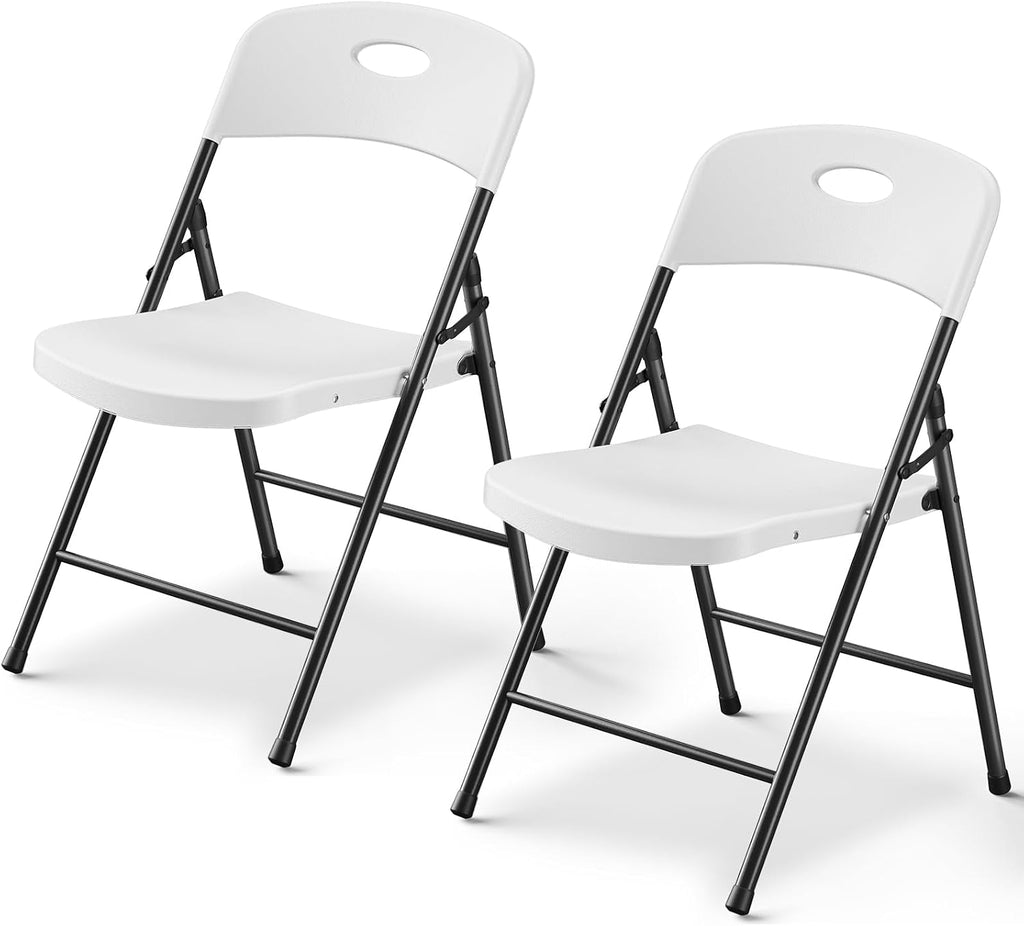 Folding Chairs 2 Pack, Outdoor Folding Chairs for Outside Indoor, Portable 350 lbs Capacity Heavy Duty Plastic Metal Foldable Chairs Commercial Seating for Picnic, Party, Patio, White