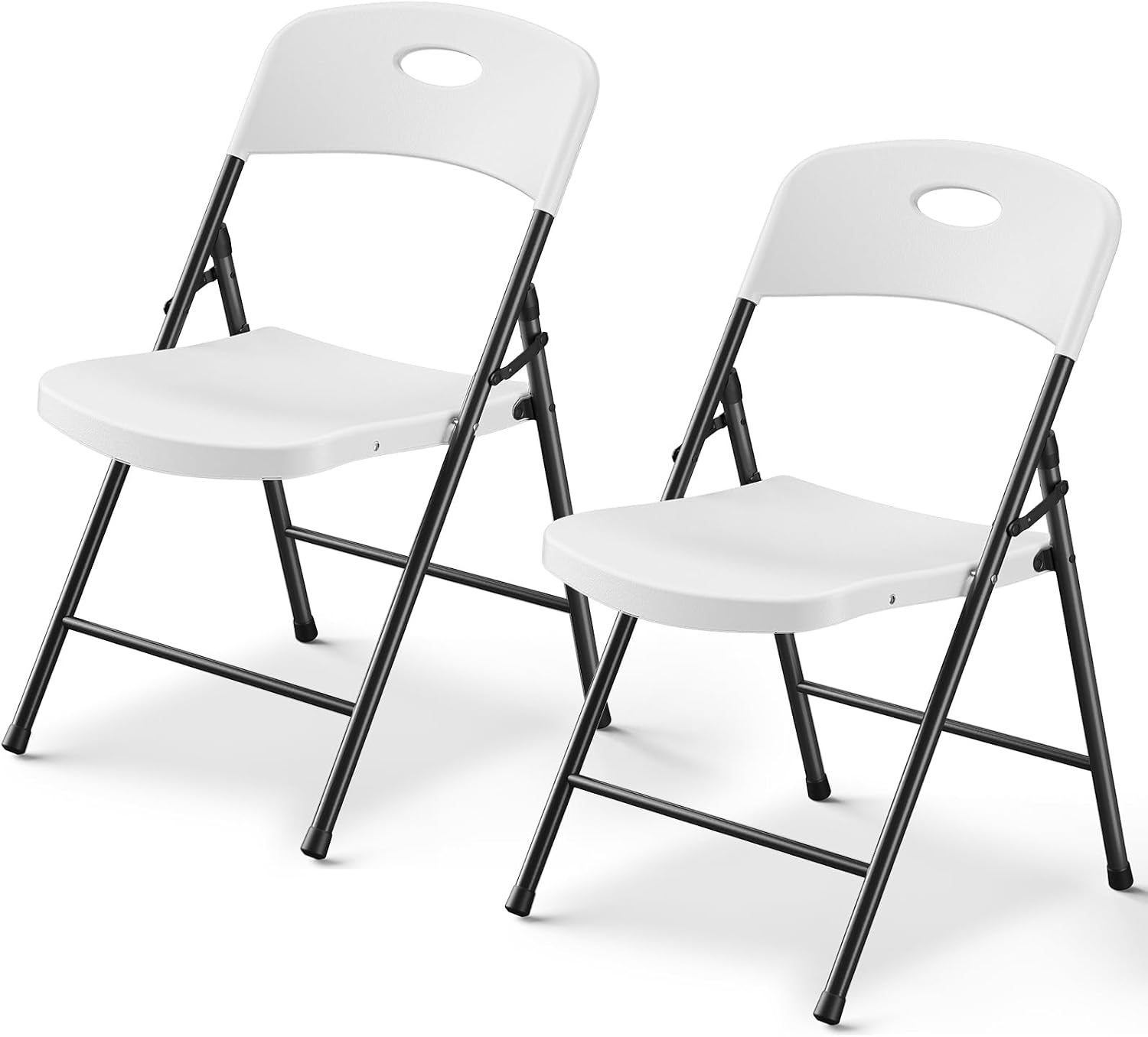 Folding Chairs 2 Pack, Outdoor Folding Chairs for Outside Indoor, Portable 350 lbs Capacity Heavy Duty Plastic Metal Foldable Chairs Commercial Seating for Picnic, Party, Patio, White