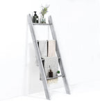 Tangkula 4-Tier Wooden Blanket Ladder, 4.5 ft Farmhouse Storage Rack, Wall Leaning Ladder Shelf Stand, Decorative Blanket Shelf for Living Room, Bathroom & Bedroom (Grey)