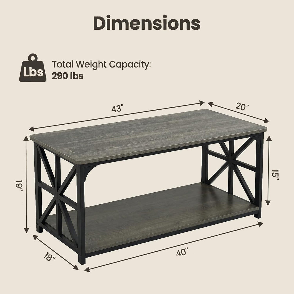 GOFLAME 2-Tier Rectangular Coffee Table, Modern Center Table with Wooden Top,...