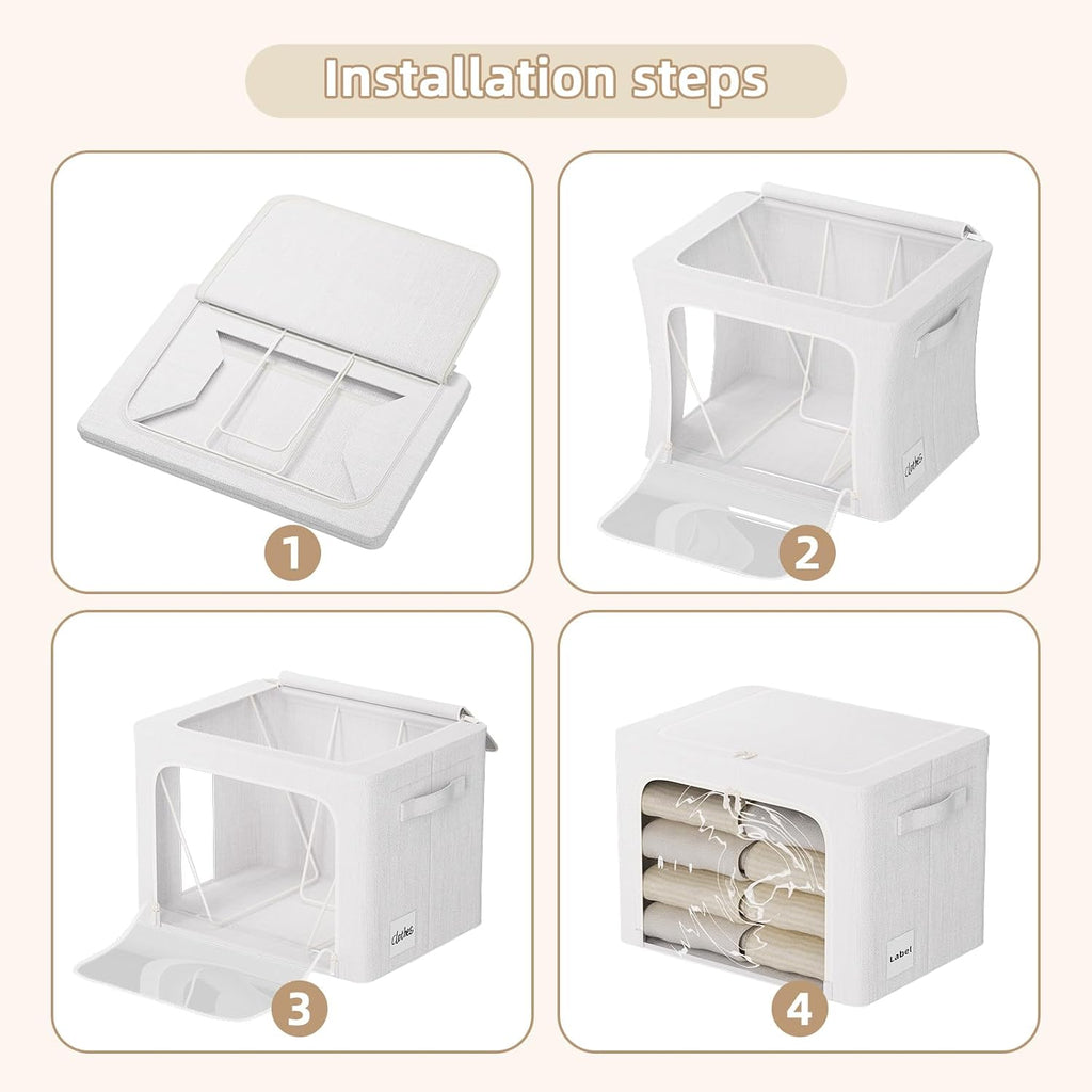 FHSQX 8 Pack Clothes Storage Bins - Foldable Storage Bins for Clothes Fabric Storage Box with Metal Frame (Cream White, 16.5x12.2x12.2 inch)