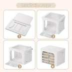 FHSQX 8 Pack Clothes Storage Bins - Foldable Storage Bins for Clothes Fabric Storage Box with Metal Frame (Cream White, 16.5x12.2x12.2 inch)