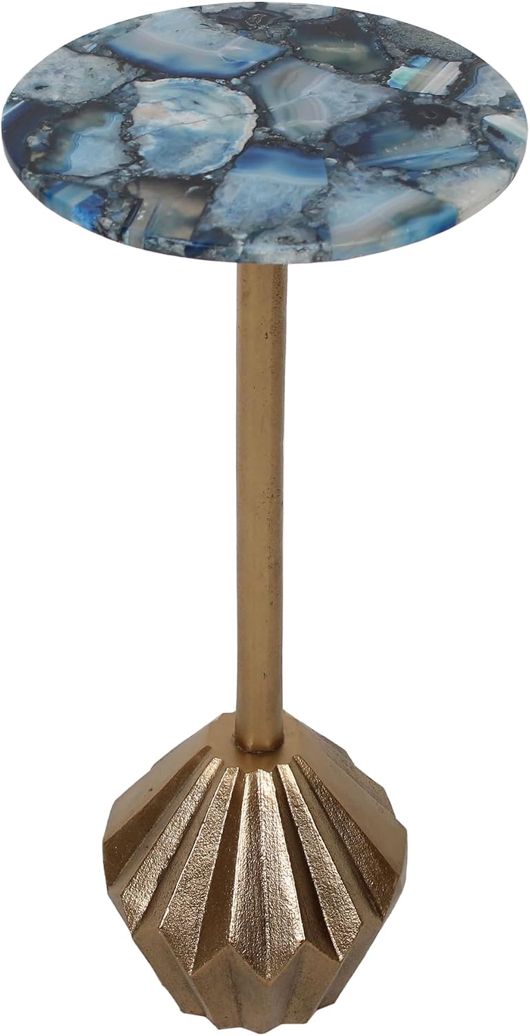 East at Main Blue Agate Drink Table, Small Round Pedestal Side Table | 10-inc...