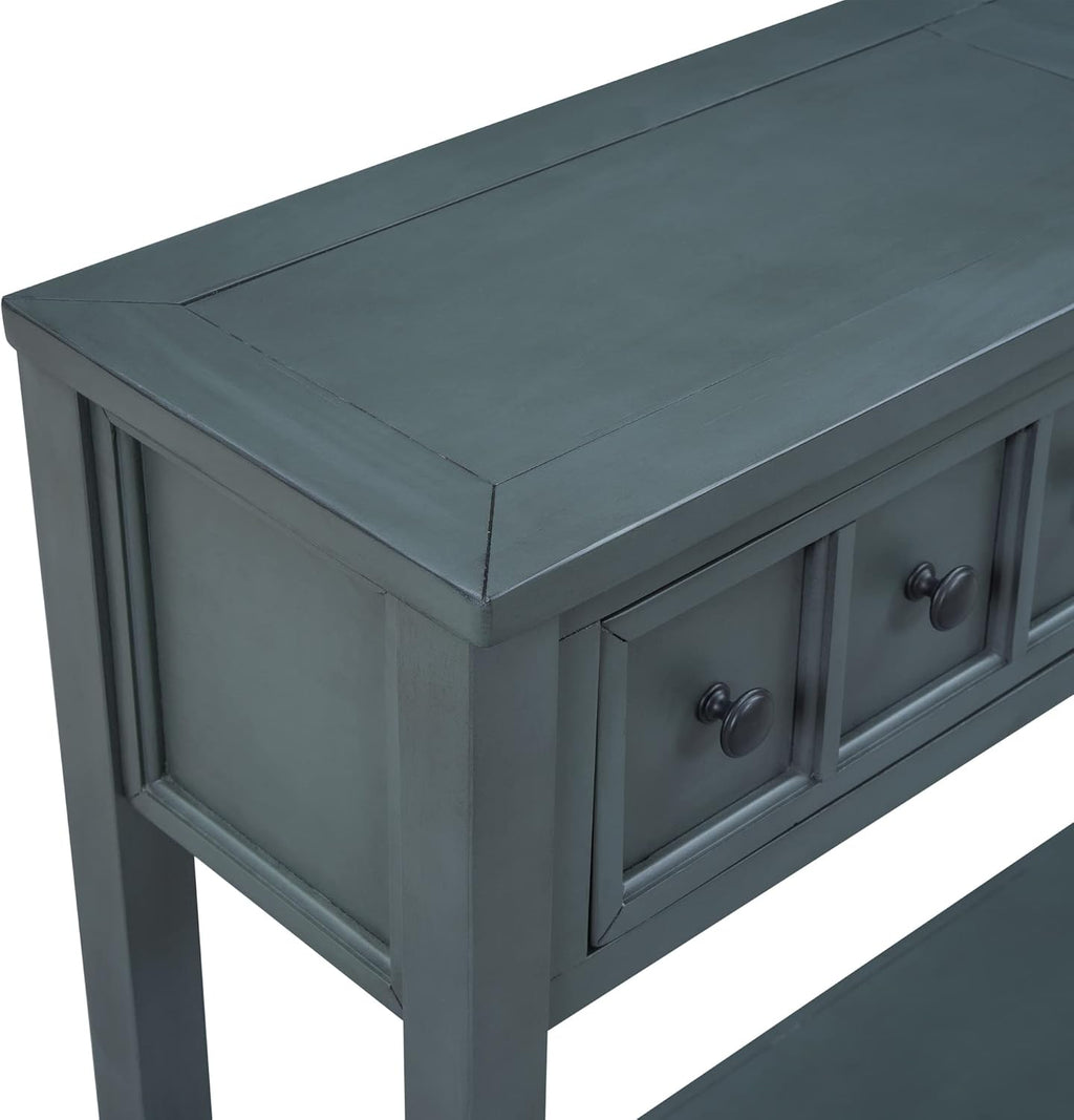 Merax Rustic Console Table with 2 Different Size Drawers for Entry, Sofa Table Behind Couch with Bottom Shelf, Entryway Table with Open Shelf, for Living Room Hallway Doorway, Navy