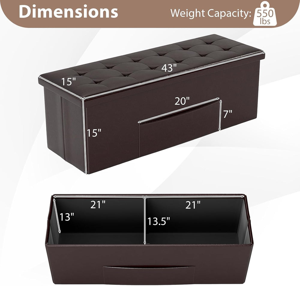 Giantex 43 Inches Folding Storage Ottoman Bench, Upholstered PU Leather Stora...