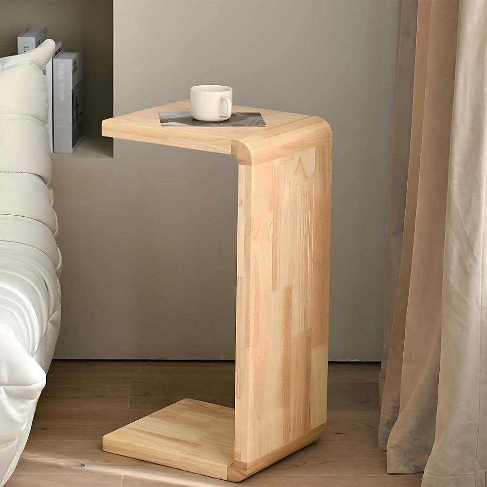 C-Shaped Side Table, Solid Wood End Table for Couch Sofa and Bed, Wooden C Ta...