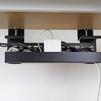 AEONS Under Desk Cable Management Tray Wire Cord Organizer Removable C Clamp Mount No Drill Computer Cord Raceway and Modesty Panel, Black, 16-inch