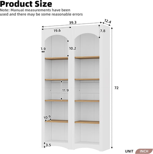 39.3" D*12.4" W*72" H Corner Freestanding Kitchen Pantry Set of 2 with 4 Shelves, Modern Minimalist, Rectangular Storage Cabinet, for Living Room, Dining Room, White