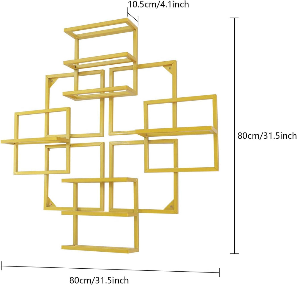 Modern Wall Mounted Wine Rack, Geometric Gold Steel Wine Storage Shelf with 8...
