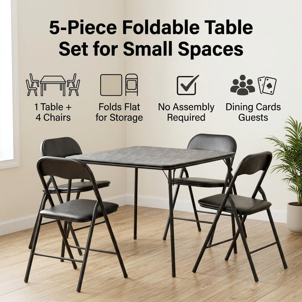FurnitureR Folding Card Table and Chairs Set of 4, 5-Piece Foldable Dining Ta...