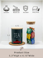 Farmhouse Ceramic Tea Bag Holder with Wood Lid for Countertop (Navy)
