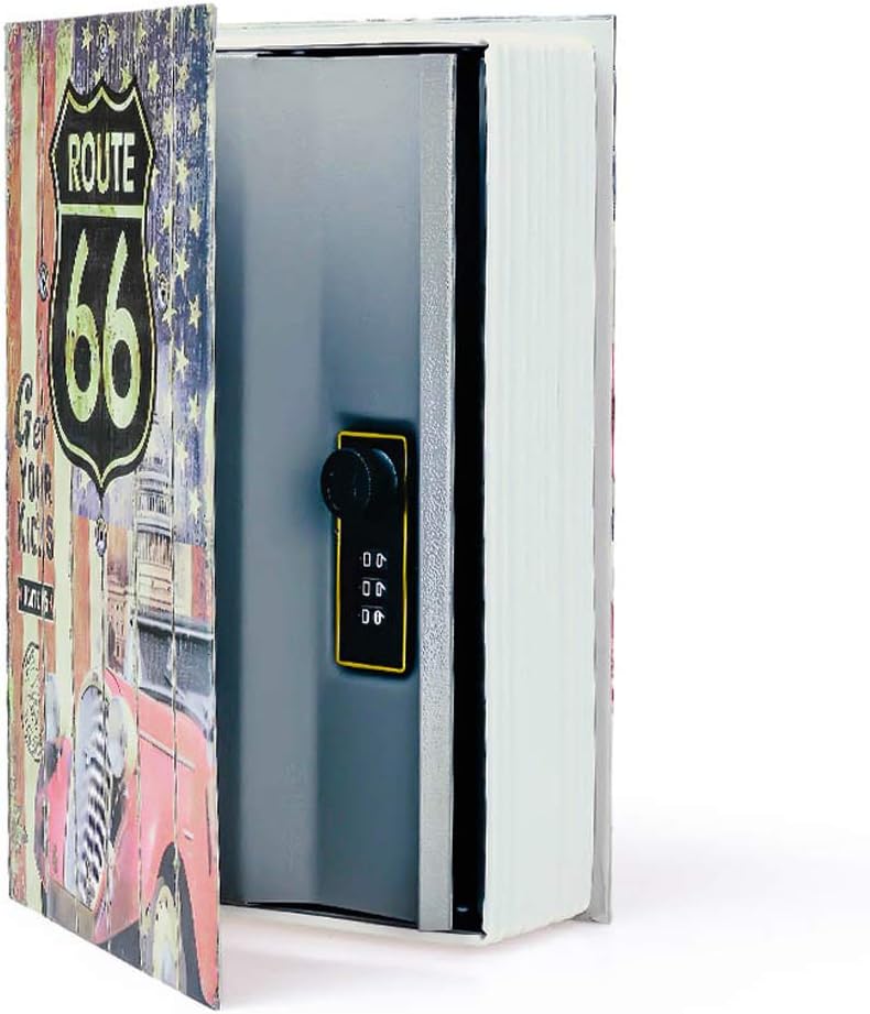 Diversion Book Safe Storage Box (9.5"×6"×2.2"), Dictionary Secret Safe Can with Security Combination Lock, Diversion Book Hidden Safe (Route 66 Road, Code)