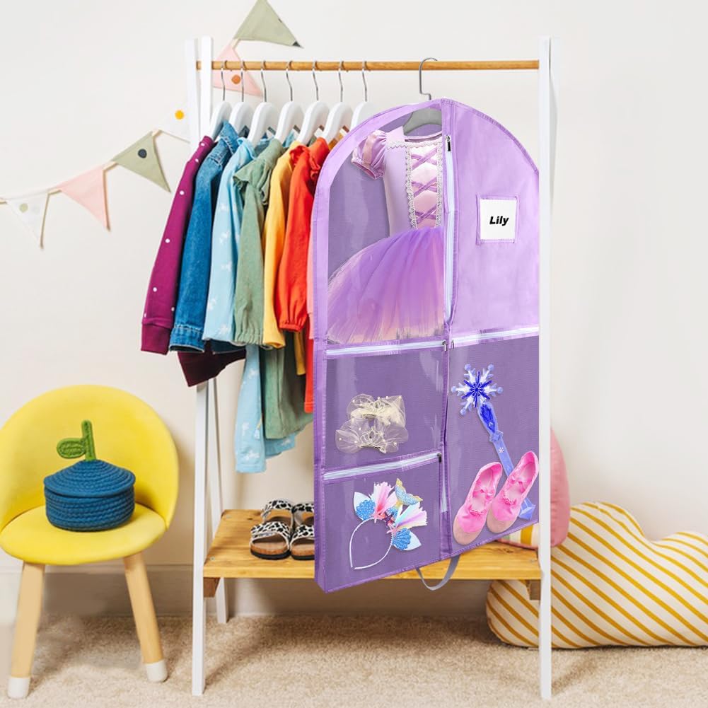 Hanging Dance Garment Bag, 40" Waterproof Hanging Garment Bag with 4 Pockets Kids Garmen-t Bags For Hangin-g Clothes for Dance Costumes,Sports,Theatre,Beauty Pageants(COLOR:Purple)