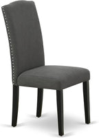 East West Furniture SHEN5-BLK-20 5 Piece Dining Room Table Set Includes a Round Kitchen Table with Pedestal and 4 Dark Gotham Linen Fabric Upholstered Chairs, 42x42 Inch, Black