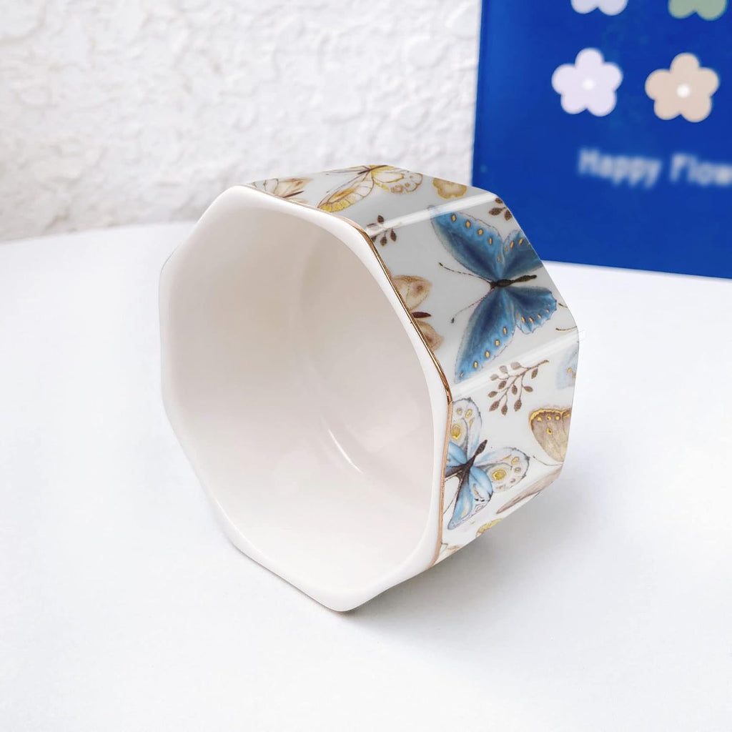 Ceramic Paper Clip Holder Gold Line Paper Clip Dispenser Organizer for Desk Cute Floral Butterfly Pattern Office Binder Clip Holder Bobby Pin and Hair Clip Holder Gift for Office Butterfly