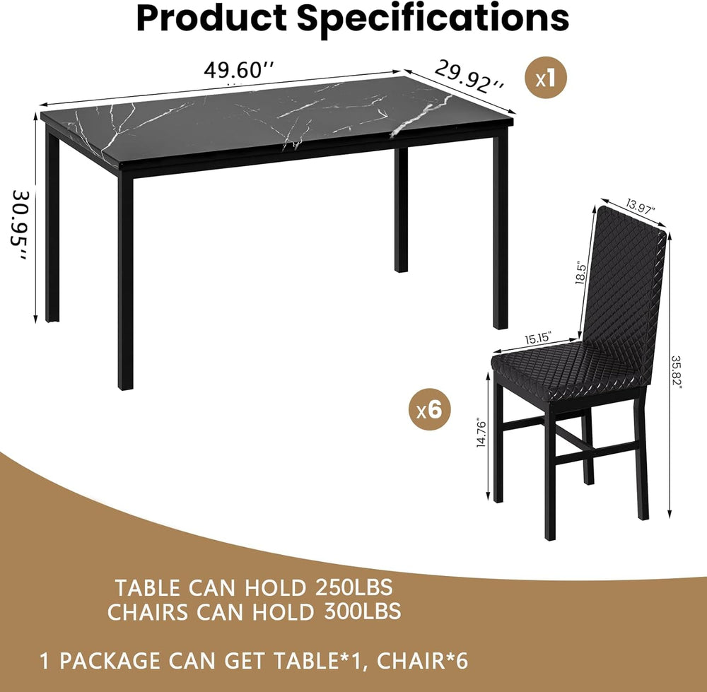 Recaceik Dining Table Set for 6, Faux Marble 7 Piece Dining Table Set with Ch...