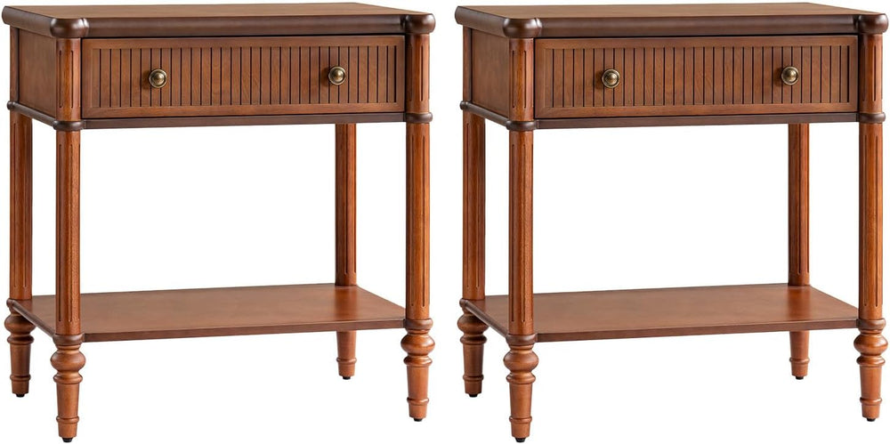 HULALA HOME Wood Nightstand with Charging Station, Traditional End Table with...