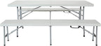 Office Star Resin Furniture for Indoor or Outdoor Use, 3-Piece Set, 2 Folding Benches and 6 Foot Table