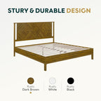 Bme Ethan Solid Wood King Bed Frame with Diamond Headboard - Rustic & Mid-century Modern - Acacia Wood Platform Bed - Compatible with All Mattresses - No Box Spring Needed - Rustic Dark Brown