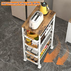 5-Tier Rolling Utility Cart with Wooden Top & Drawers, Metal Frame Storage Organizer with Wheels for Kitchen, Bathroom, Living Room, Office