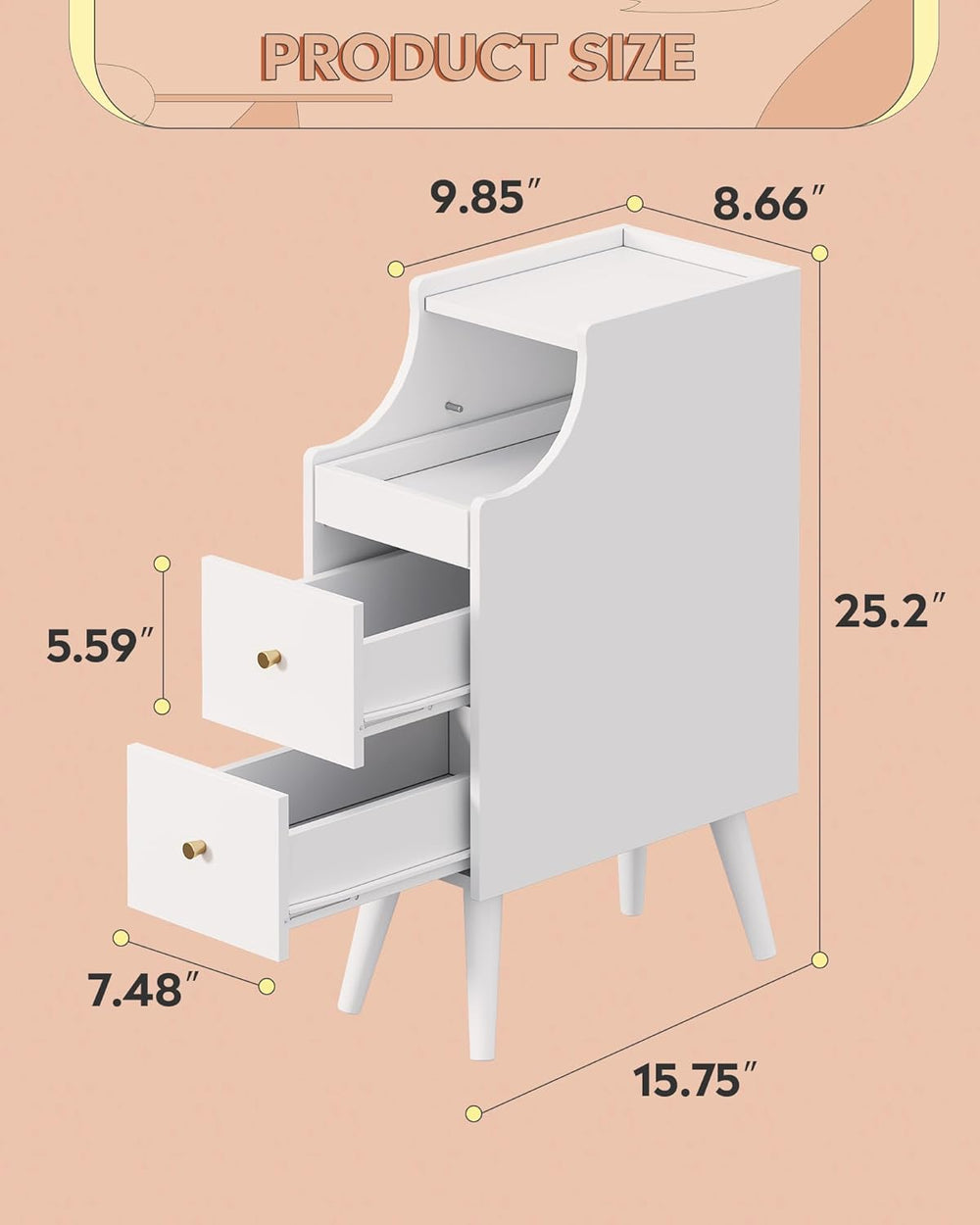 WLIVE Small Nightstand with Drawers, Narrow Bedside Tables with Open Shelf &a...