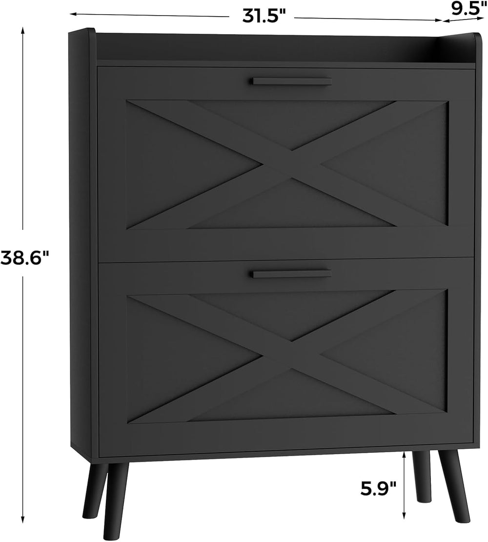 Homleke Farmhouse Shoe Storage Cabinet with Flip Drawers & Barn Door Desi...